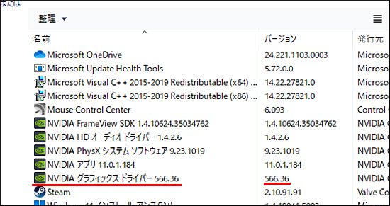 コントロールパネルの画面