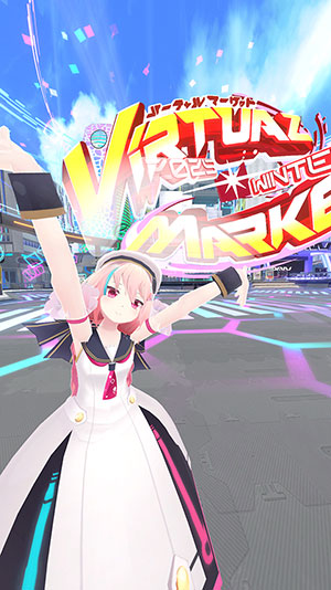 VketちゃんとVIRTUAL MARKET 2025 Winterのロゴが映ったパラリアル新宿の入口