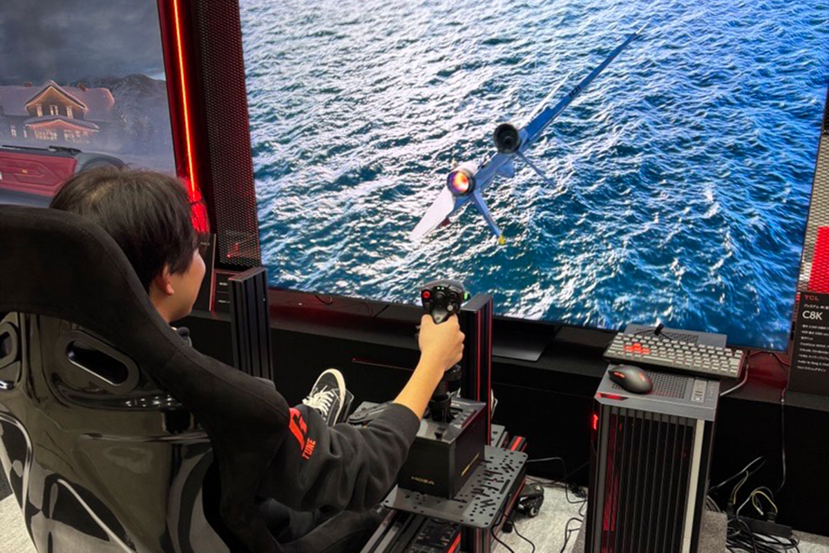 戦闘機のゲームをプレイしている様子