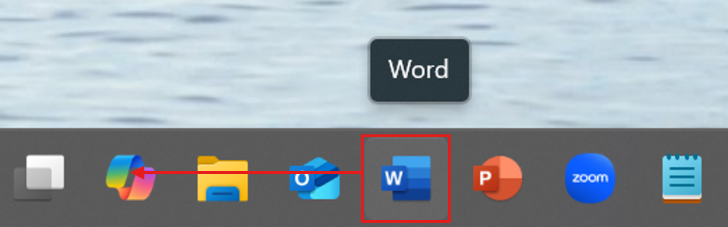 タスクバー上でピン留めされたアプリのアイコンを左クリックしたまま、ドラッグする